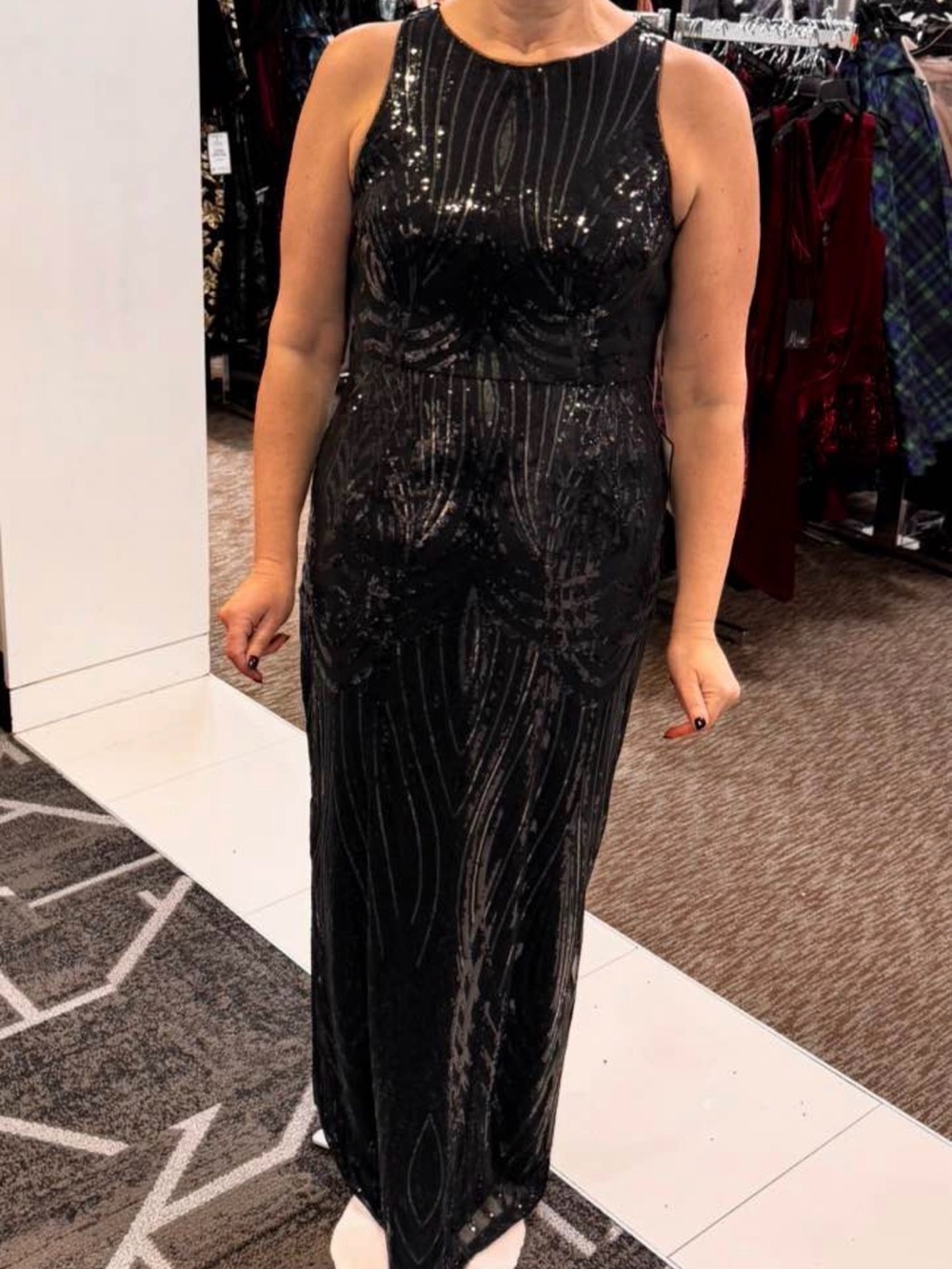 Papell Boutique Black Sequin Maxi Dress - 10